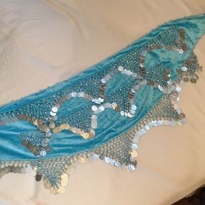 Blue velvet belly dance hip scarf